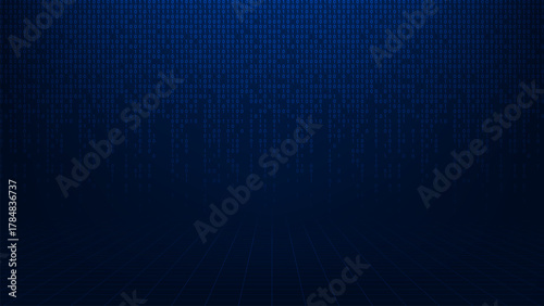 Abstract binary code in futuristic background. Concept of coding, hacker. Numbers matrix script, computer cyber source, hacker program,  and cyber security. Vector illustration.