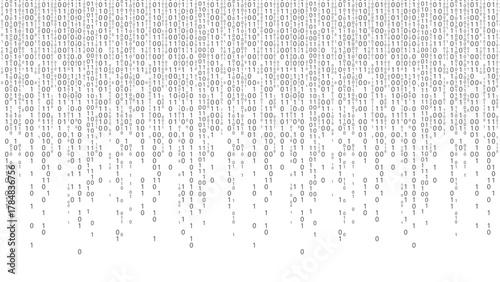 Abstract technology binary code background. Big data, decryption, algorithm, and encryption element. Numbers matrix script, computer cyber source, hacker program. Vector illustration.