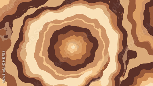 Polished woodgrain swirl — stylized wood rings arranged into decorative repeat; palette: chestnut, amber, cream