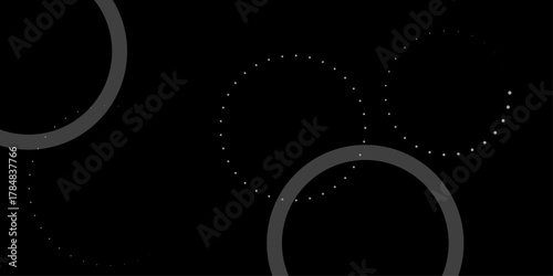 Halftone dots in ring form. Geometric art. circle background. A Striking Dark Background with Luminous Circles Creating a Modern and Elegant Design with Abstract Glowing Orbs .