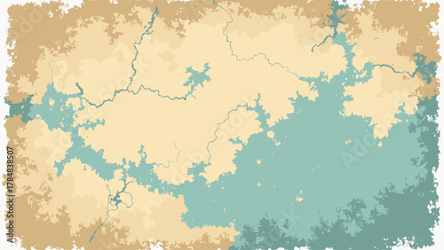 Vintage map texture background — faint map lines and aged creases with tonal wash, palette: parchment, sepia, teal