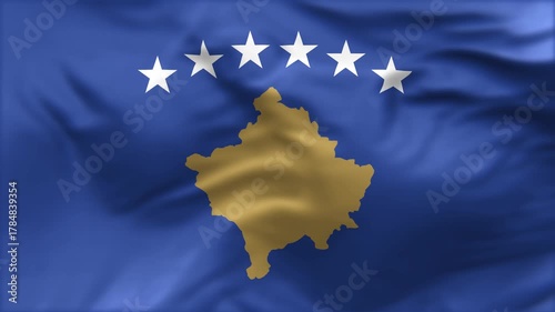 Kosova flag is waving in the wind. High-quality flags are perfect. They are perfect for various creative projects.