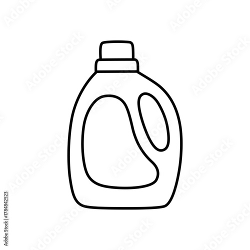 Liquid detergent bottle depicted in minimalist outline style, symbolizing laundry, washing, household chores, and a fresh, clean feeling.