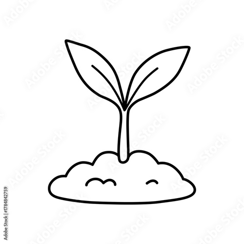 Sprout plant emerging delicately from dark soil, portraying a hopeful beginning and vibrant potential, symbolizing growth and a promising future for nature, sustainability, and a healthy environment
