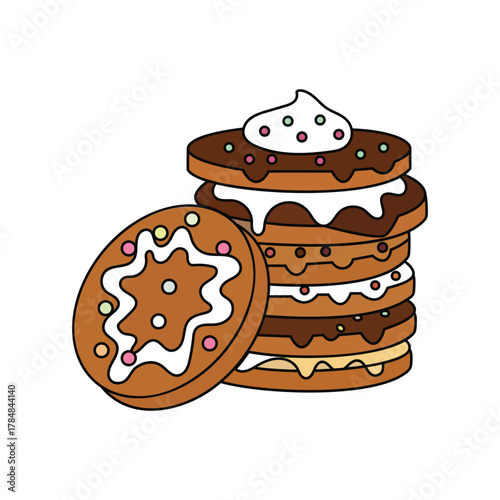 A delectable stack of decorated cookies, each adorned with vibrant icing and sprinkles, offers a tempting glimpse into the world of baked perfection.