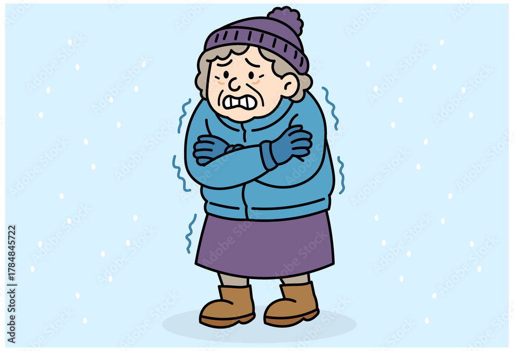 Ταπετσαρία Elderly woman shivering in cold winter wearing coat hat and boots for health and