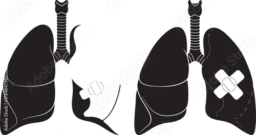 Human lungs anatomy silhouette with medical crosses