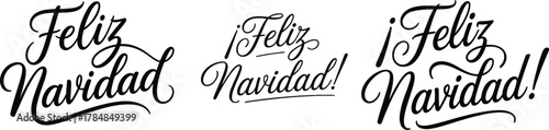Feliz Navidad lettering text Typography happy Christmas calligraphy Greeting card bundle or group collection set Vector illustration for holiday’s festive t shirt trendy tee design Print