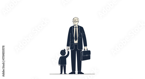 A businessman and a child holding hands, symbolizing mentorship and the future of business