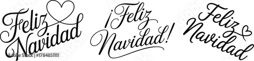 Feliz Navidad lettering text Typography happy Christmas calligraphy Greeting card bundle or group collection set Vector illustration for holiday’s festive t shirt trendy tee design Print