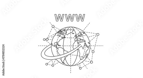 A stylized illustration of the Earth with lines connecting various points, representing global connectivity and the World Wide Web.