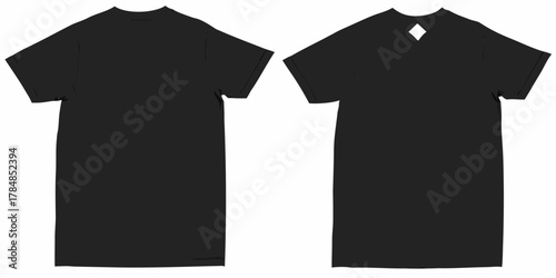 Blank black t shirt front and back view isolated on white background for design mockup