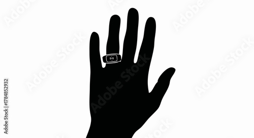 Wearable smart ring technology icon. Hand with an NFC device for contactless payment. Minimalist silhouette vector illustration