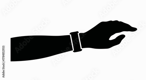Silhouette of a hand and arm with a wristband. Minimalist flat vector icon. Wearable technology symbol isolated on white background
