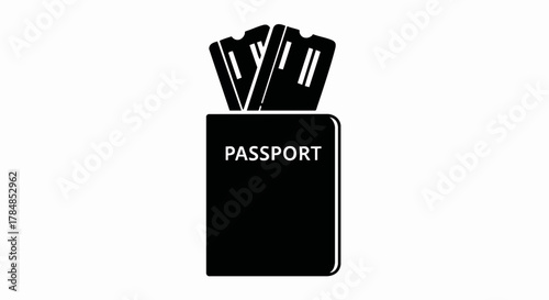 Passport with tickets icon. Travel and tourism vector symbol. Flat design illustration for flight and vacation concepts.