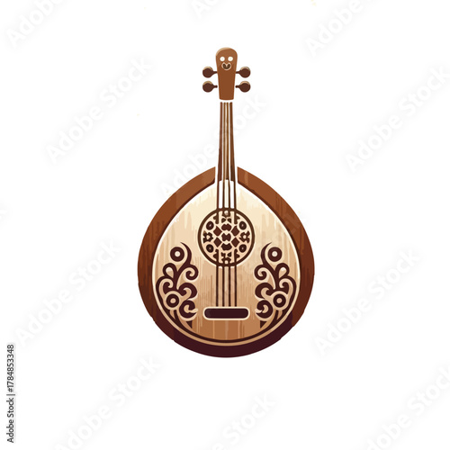 Flat Arabic oud instrument icon, traditional music 