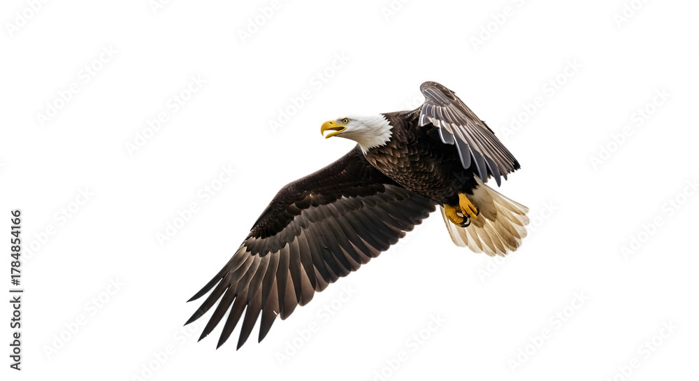 Fototapeta premium Majestic Bald Eagle Flying Isolated on White Background