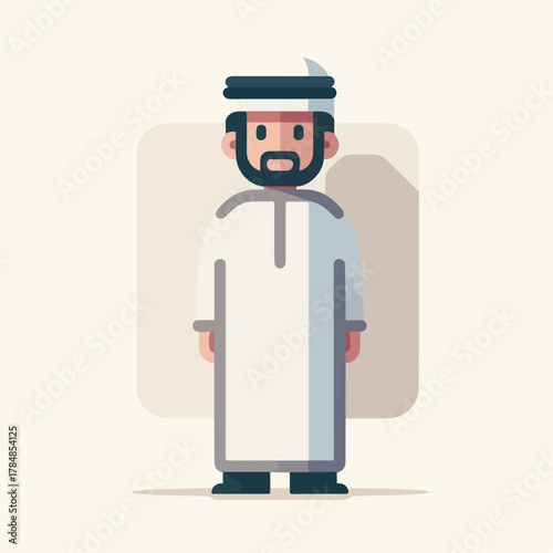 Flat man in traditional thobe outfit, simple design