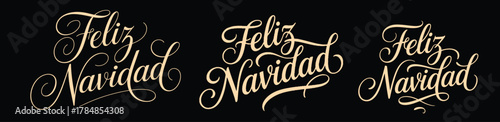 Feliz Navidad lettering text Typography happy Christmas calligraphy Greeting card bundle or group collection set Vector illustration for holiday’s festive t shirt trendy tee design Print