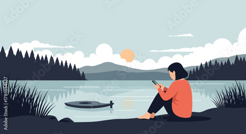 Peaceful Digital Detox Flat Vector Illustration