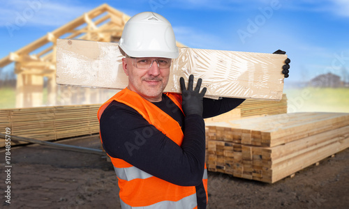 Tableau sur toile Man builder wooden house