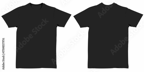 Front and back view of a plain black t shirt isolated on a white background for design mockups