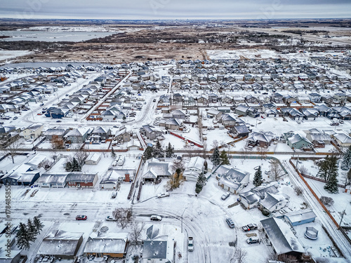 Aerial View of Martensville in Winter, Saskatchewan