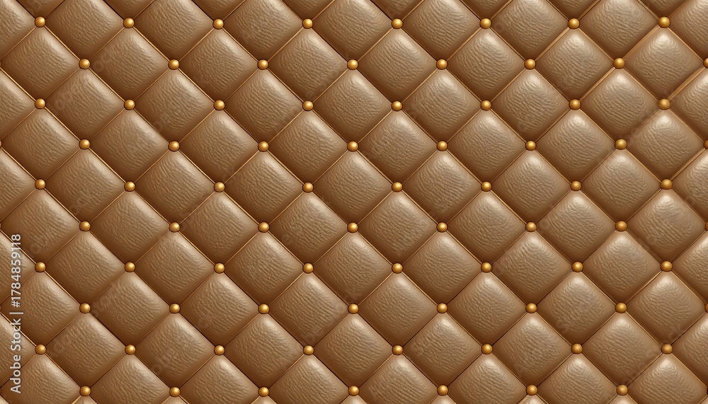Obraz premium Luxury leather upholstery with diamond pattern and golden buttons, elegant background