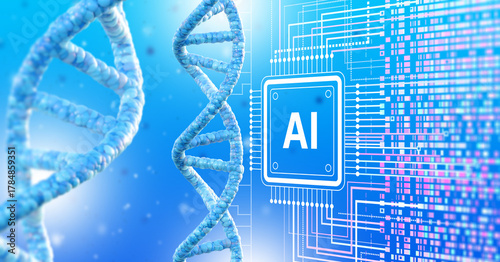 Artificial intelligence integrates with genetic research, analyzing DNA sequences for biotechnology, medicine, and bioinformatics innovation.