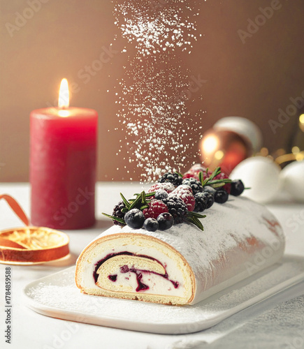 🕯️ 롤케이크 사진 제목 제안 🎂
요청하신 두 번째 사진에 대한 구체적이고 정확한 제목들을 아래와 같이 제안합니다.

1. 가장 구체적인 설명 제목:

Mixed Berry Cream Roll Cake with Powdered Sugar Falling