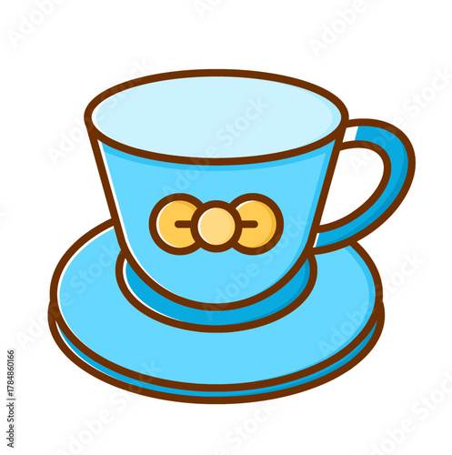 Blue Coffee Cup with Bow Illustration Isolated on White Background