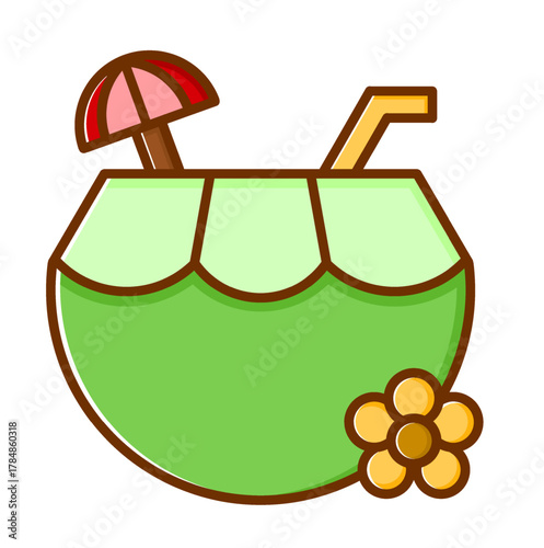 Fresh Young Coconut Drink Illustration Isolated on White Background