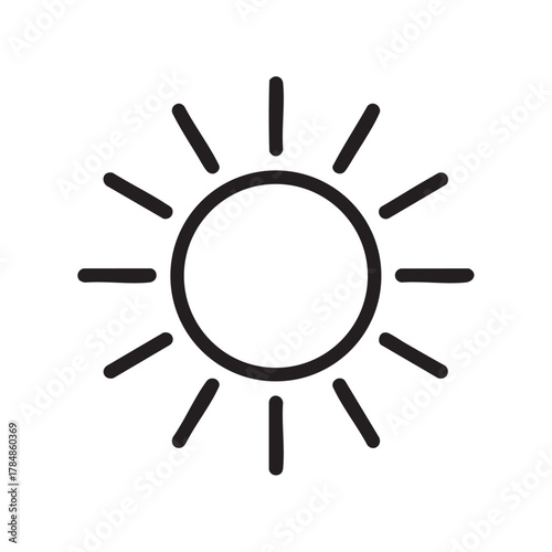 a bright sun illustration with radiating lines symbolizing warmth and light in simple design high quality