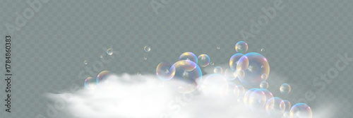 Bath foam with shampoo bubbles isolated on a transparent background.