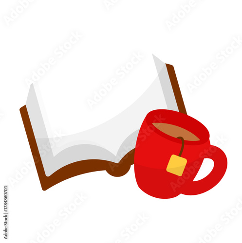 Book and a Cup of Tea Illustration Isolated on White Background