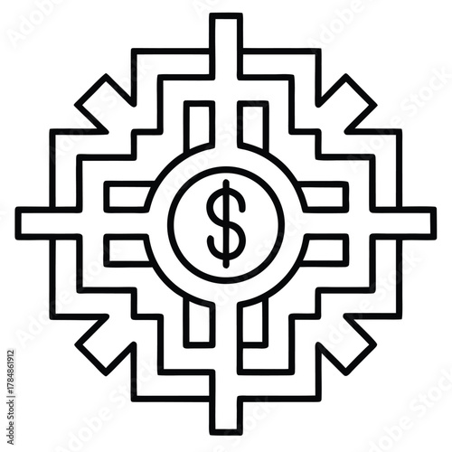 Dollar sign in a complex, maze-like circular structure