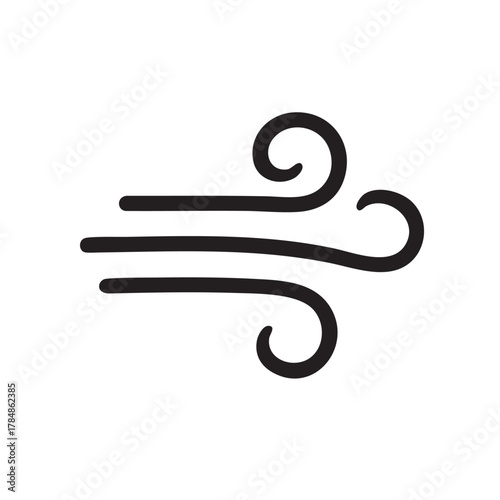 a simple black line drawing of wind gusts with swirling patterns and straight lines high quality