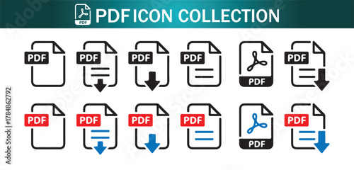 PDF file format icons set. PDF file download symbols. Vector illustration eps 10