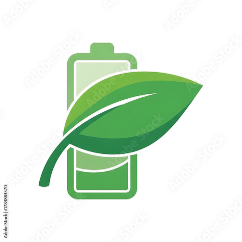 Leaf battery icon representing eco energy and sustainability.