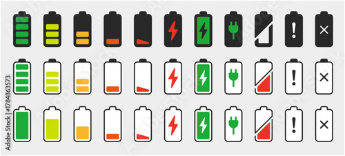 バッテリーアイコンセット ベクター	カラフル
