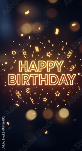Happy birthday neon sign celebration party festive background design