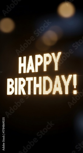 Happy birthday text illuminated on dark backdrop celebration concept