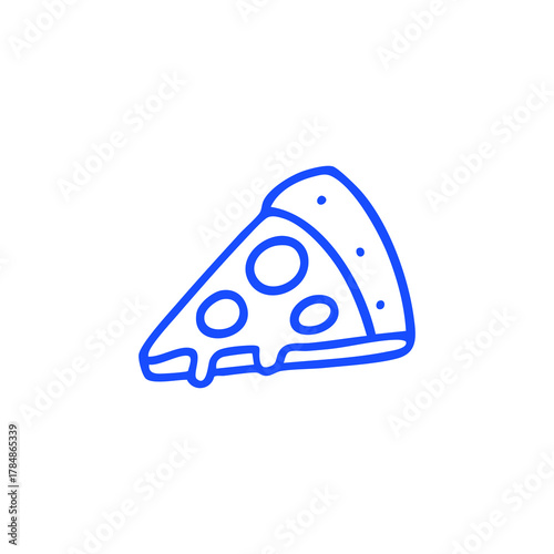 Pizza slice outlined in blue with visible cheese drippings