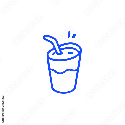 Blue doodle of drink with straw and splash