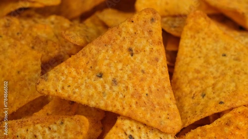 Heap of Tortilla Chips close up, rotation