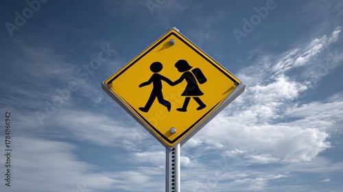 Children Walking Together Sign Symbolizing Safety in Pedestrian Areas