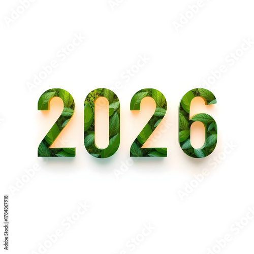 Green textured numbers 2026 representing the new year and growth on a white background