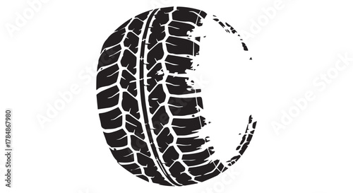 Tire track imprint isolated on transparent background
