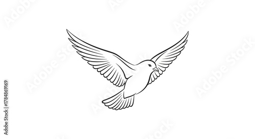 Graceful dove soaring with open wings, symbolizing peace, freedom, and hope in a clean, minimalist design