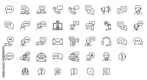 Collection of communication and support icons isolated on transparent background